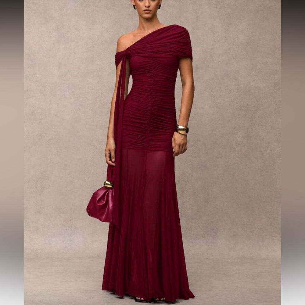 Elegant Burgundy Off-Shoulder Dress